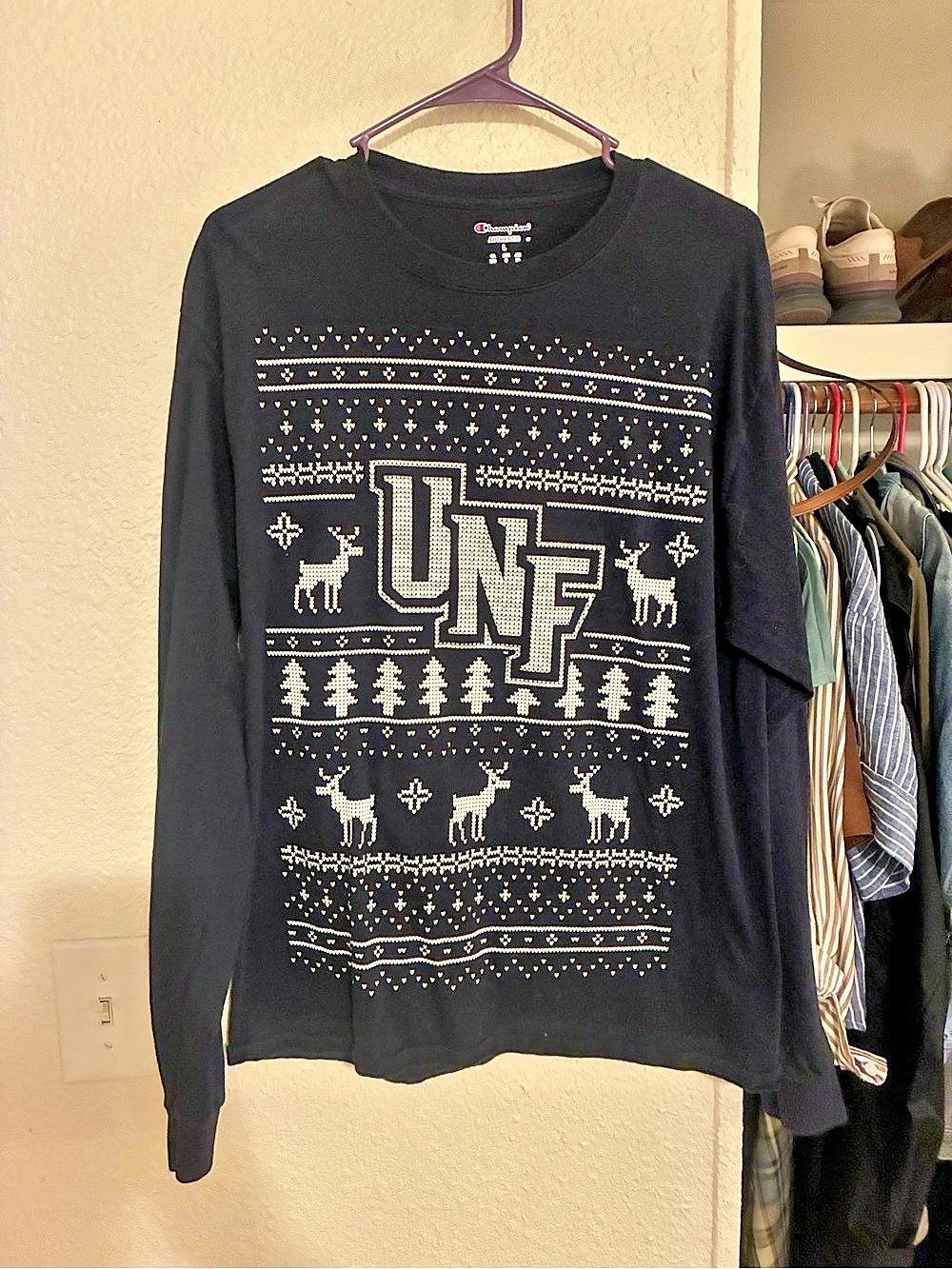 Champion Long Sleeve Graphic Tee Black & White Size Large